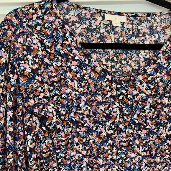 J Jill V-Neck Multicolor Floral Feminine Flowy 3/4 Flutter Sleeve Top Size Large - Picture 3 of 8